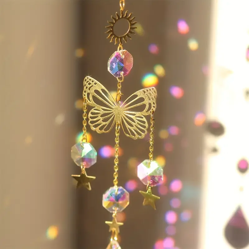 1 Atrapasueños de Cristal con Forma de Mariposa - Prisma de Vidrio que Refleja la Luz para Decoración del Hogar, Jardín y Coche