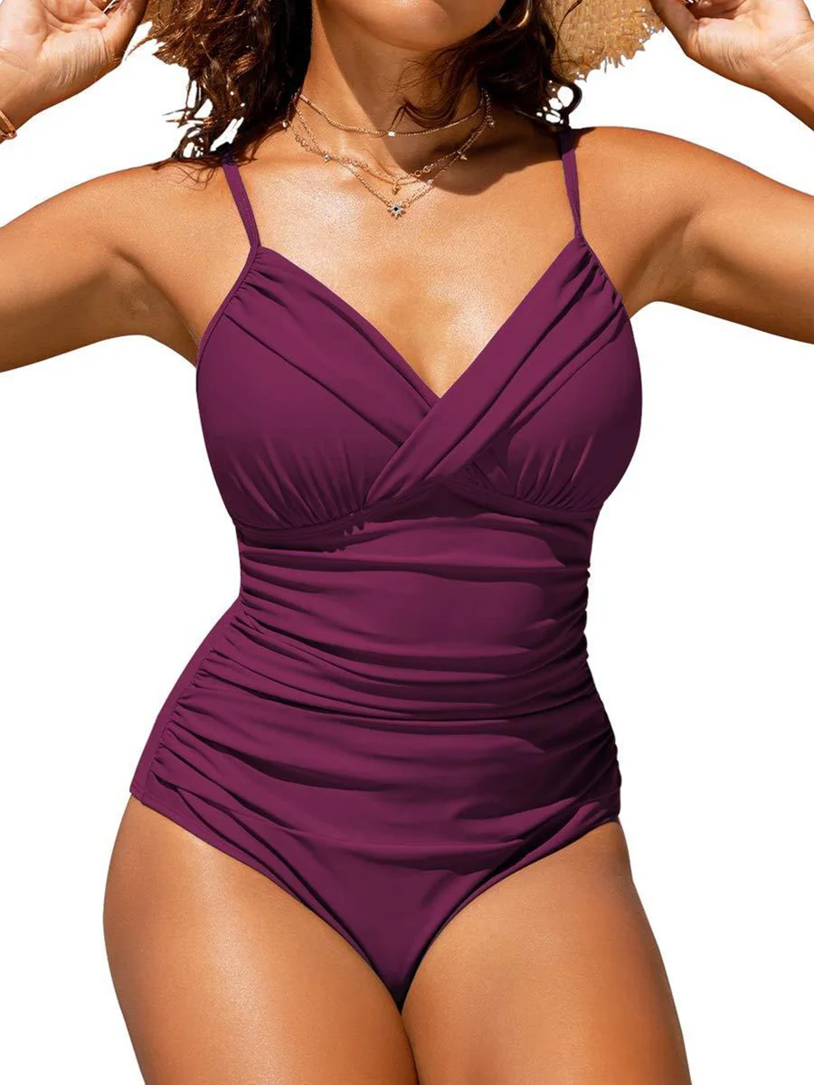 Traje de baño push-up 2026 para mujer, de una pieza, liso, tallas grandes, con relleno, para playa y natación, body de verano