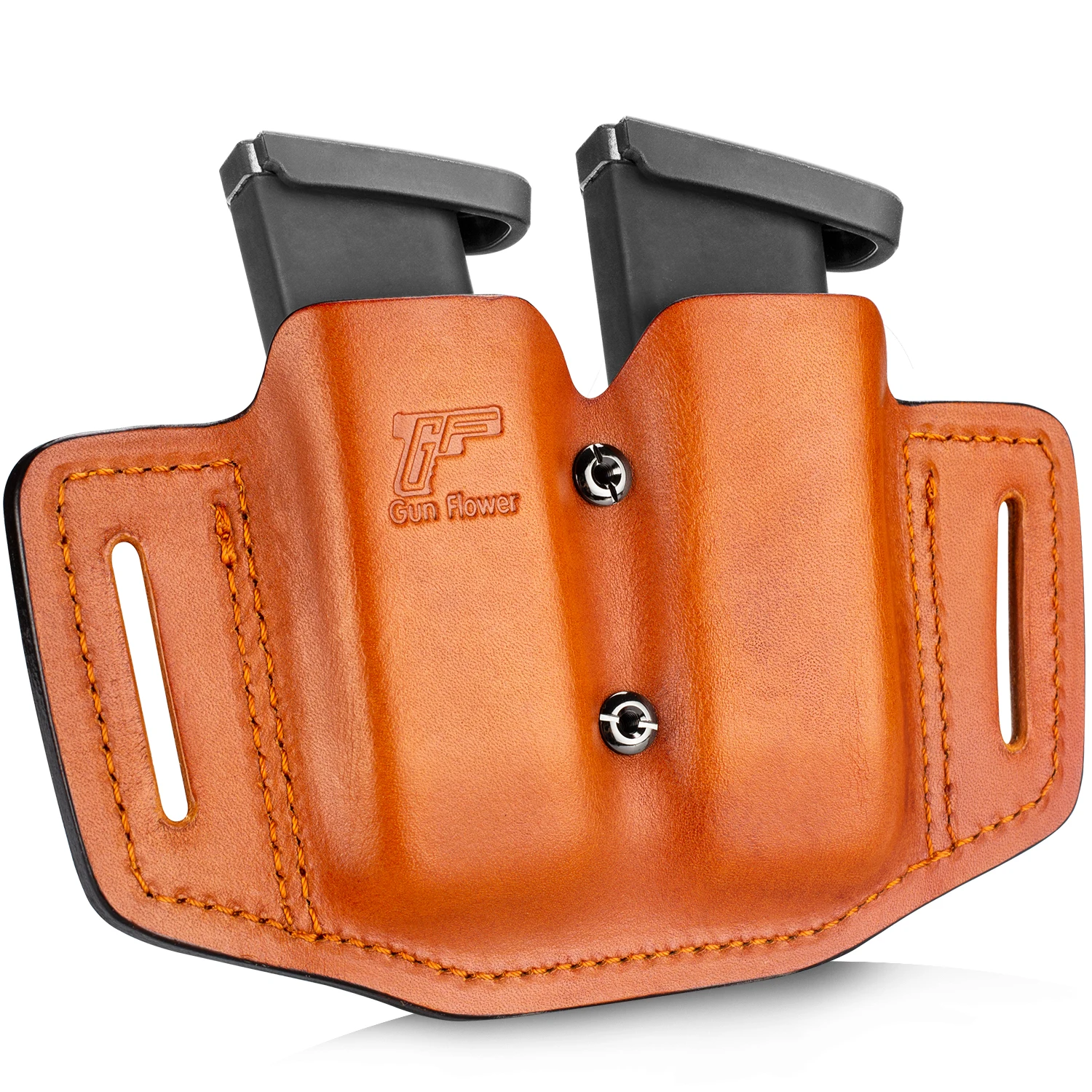 Gun&flower Bolsas dobles para revistas de cuero de plena flor Universal 9/40 Carrier magnético de doble pila