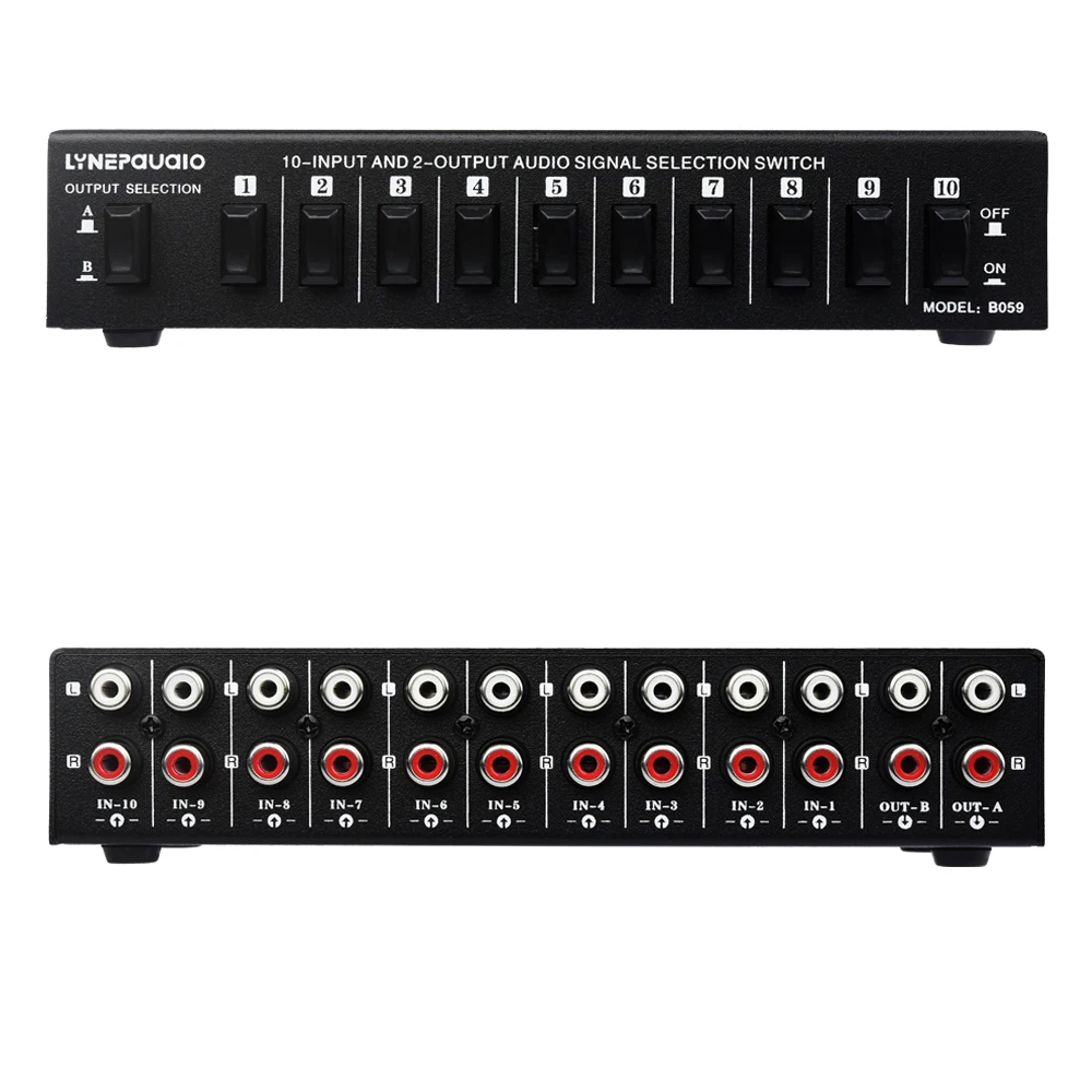 Conmutador de selección de señal de audio 10 en 2 o 2 en 10 salidas, conmutador de audio, conmutador de altavoz, interruptor bidireccional, interfaz RCA