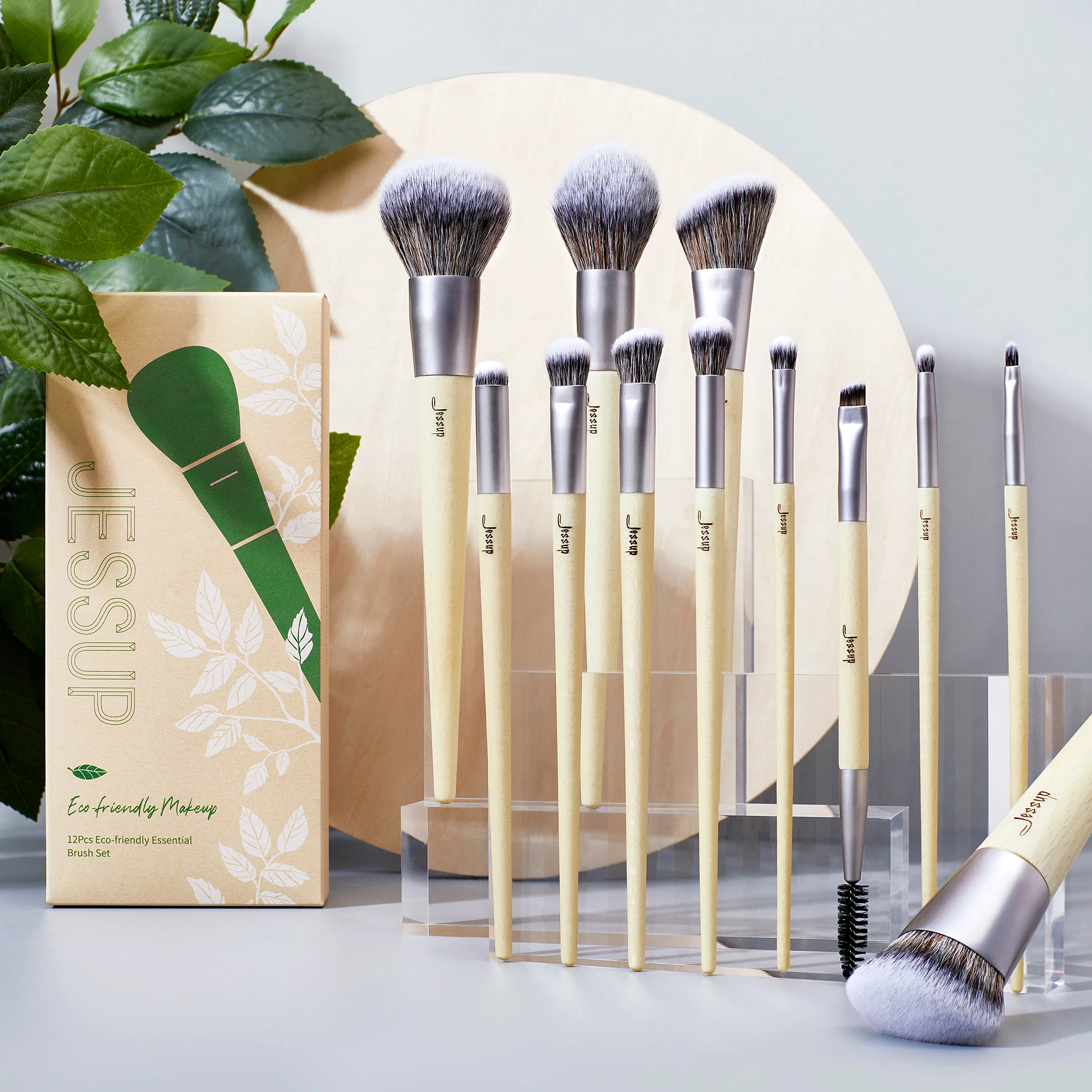 Jessup-Juego de brochas de maquillaje, base en polvo sintético Premium, corrector en ángulo, mezcla de sombra de ojos, brocha de maquillaje para cejas Duo T327