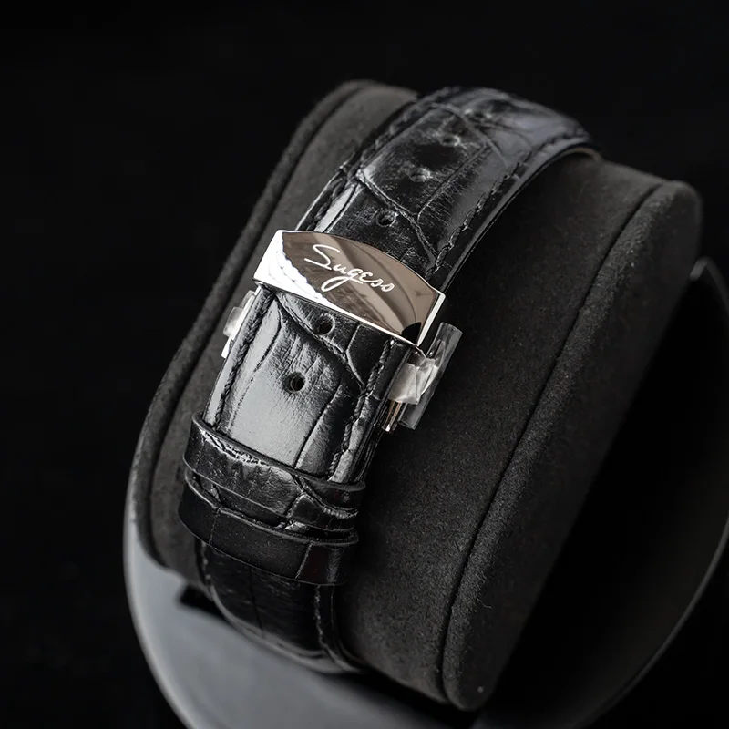 Reloj Sugess ST1908 para hombre, reloj de pulsera con cronógrafo mecánico con movimiento de cuello de cisne, calendario de fase lunar auténtica, cuero Vintage, nuevo 2023