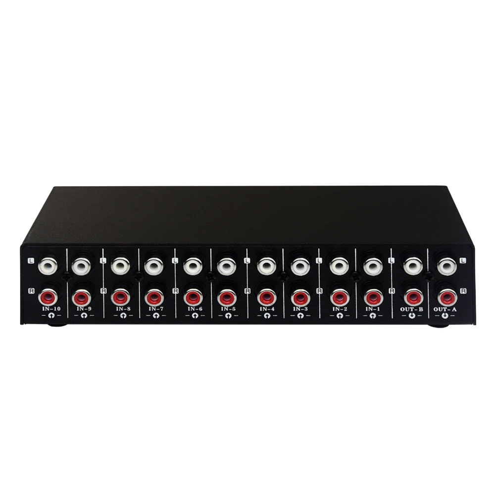 Conmutador de selección de señal de audio 10 en 2 o 2 en 10 salidas, conmutador de audio, conmutador de altavoz, interruptor bidireccional, interfaz RCA