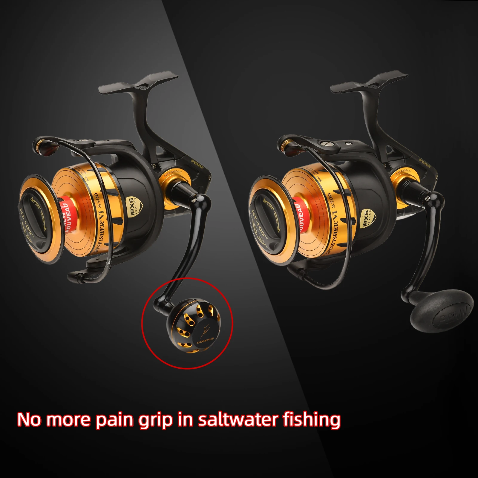 Carrete de Pesca Giratorio Gomexus Penn Handle Spinfisher Battle Slammer Fierce Conflict Pursuit 65-98mm