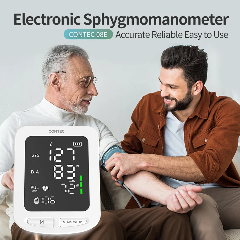 CONTEC-Monitor de presión arterial Digital automático portátil, seguimiento de presión arterial, esfigmomanómetro Leval, pantalla LED grande 08C/08E