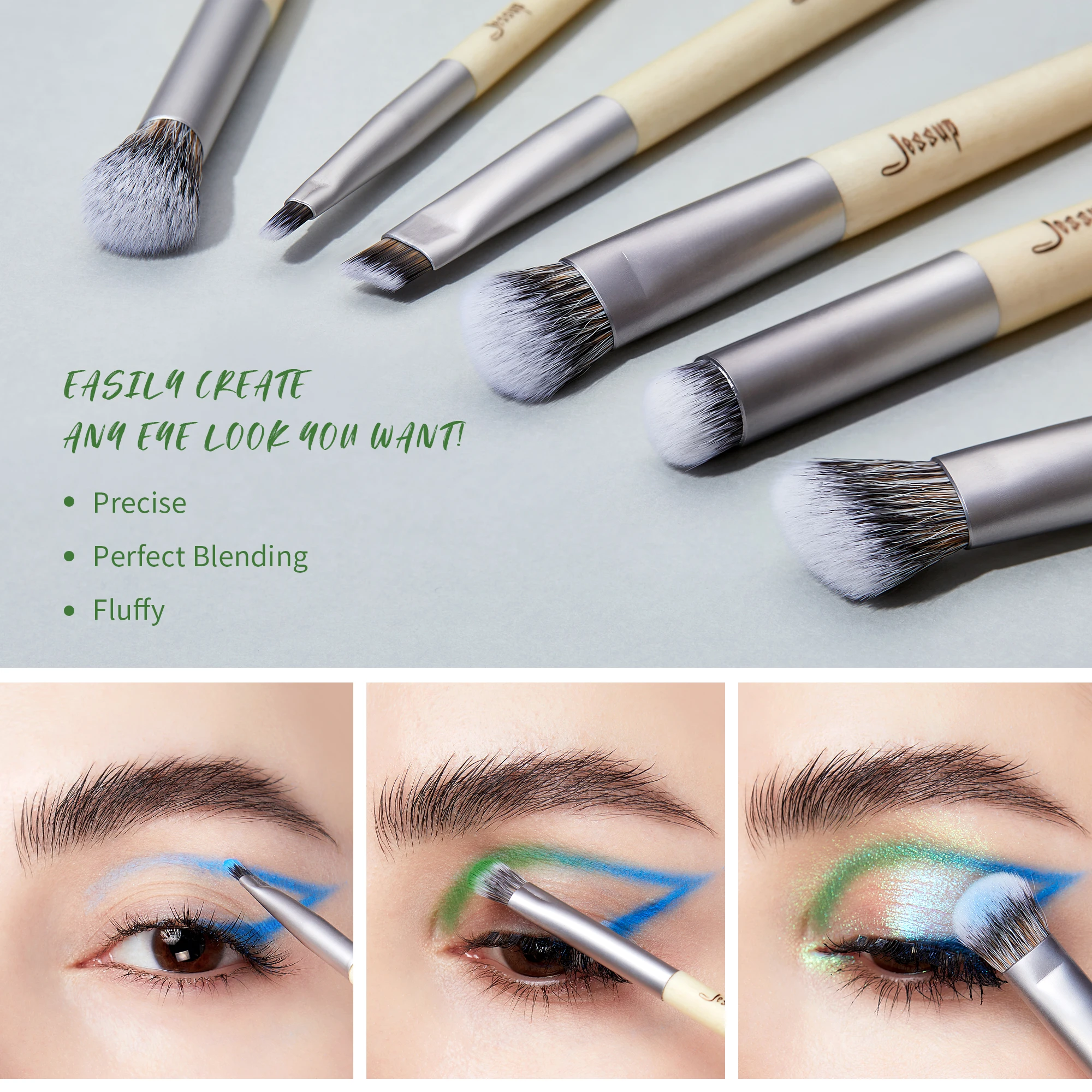 Jessup-Juego de brochas de maquillaje, base en polvo sintético Premium, corrector en ángulo, mezcla de sombra de ojos, brocha de maquillaje para cejas Duo T327