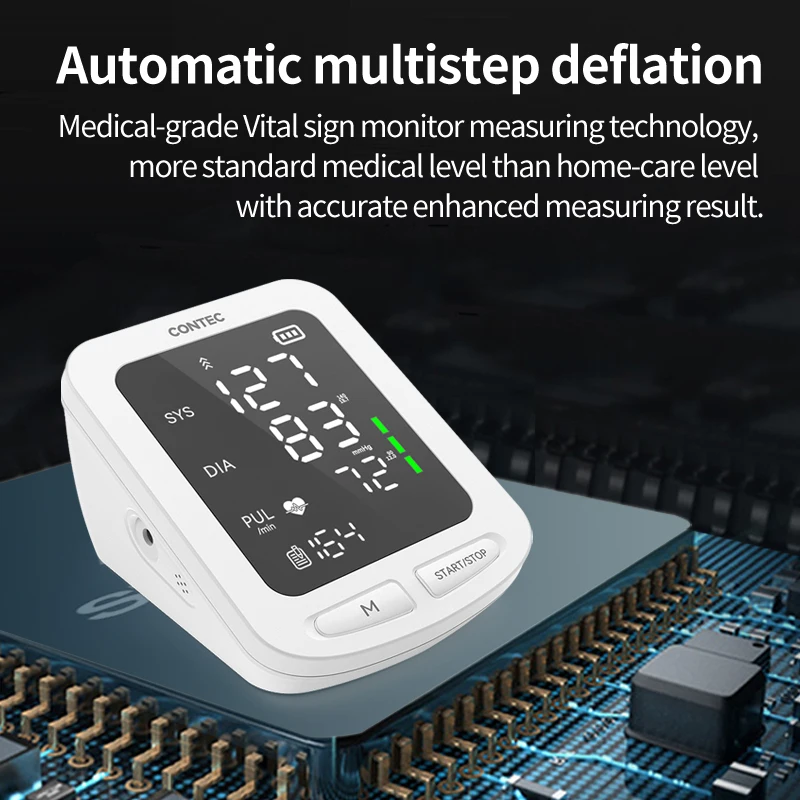 CONTEC-Monitor de presión arterial Digital automático portátil, seguimiento de presión arterial, esfigmomanómetro Leval, pantalla LED grande 08C/08E