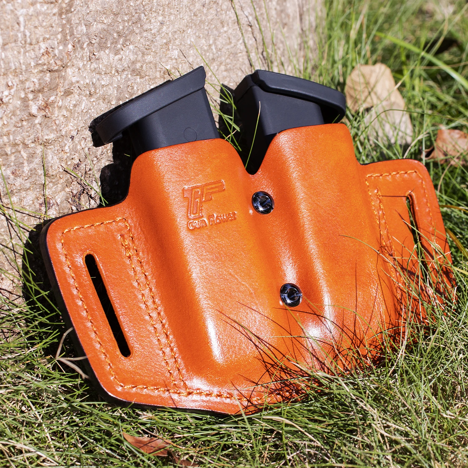 Gun&flower Bolsas dobles para revistas de cuero de plena flor Universal 9/40 Carrier magnético de doble pila