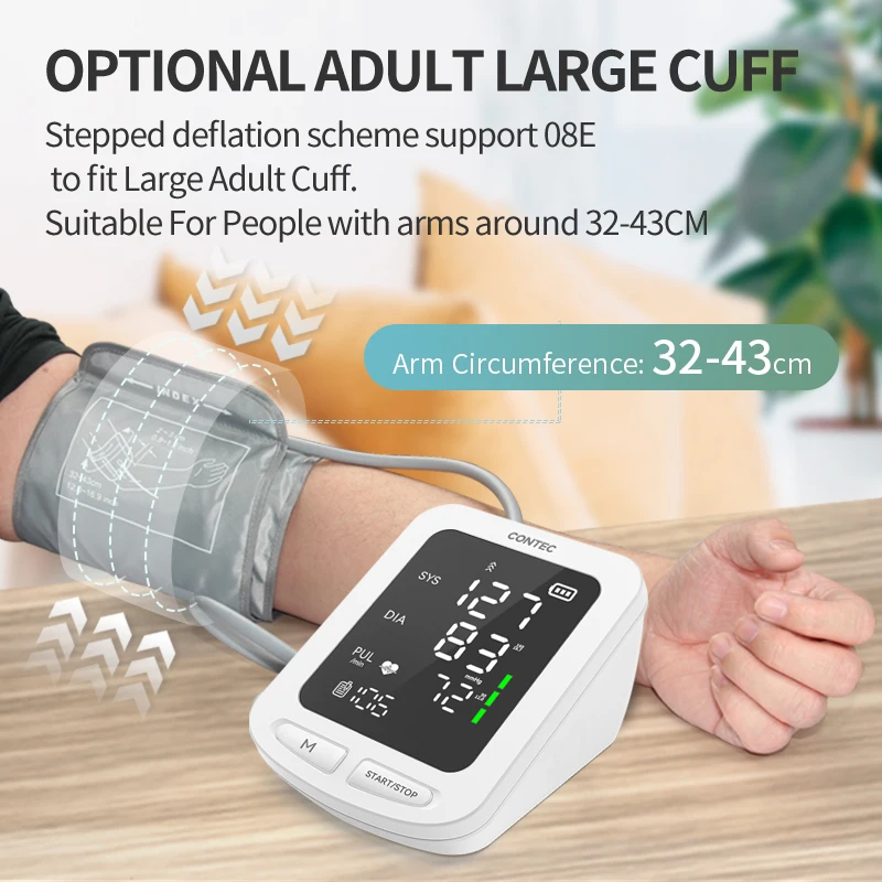 CONTEC-Monitor de presión arterial Digital automático portátil, seguimiento de presión arterial, esfigmomanómetro Leval, pantalla LED grande 08C/08E