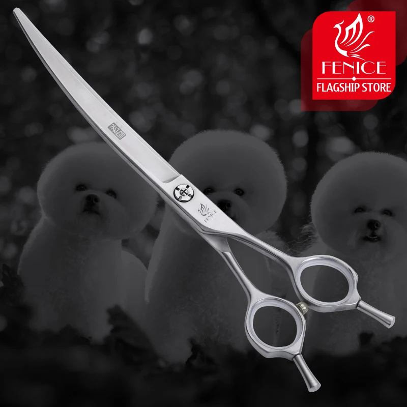 Fenice-tijeras profesionales curvadas para el cuidado de perros, 7,5 pulgadas, tijeras para cortar el pelo de mascotas, acero inoxidable japonés 440c