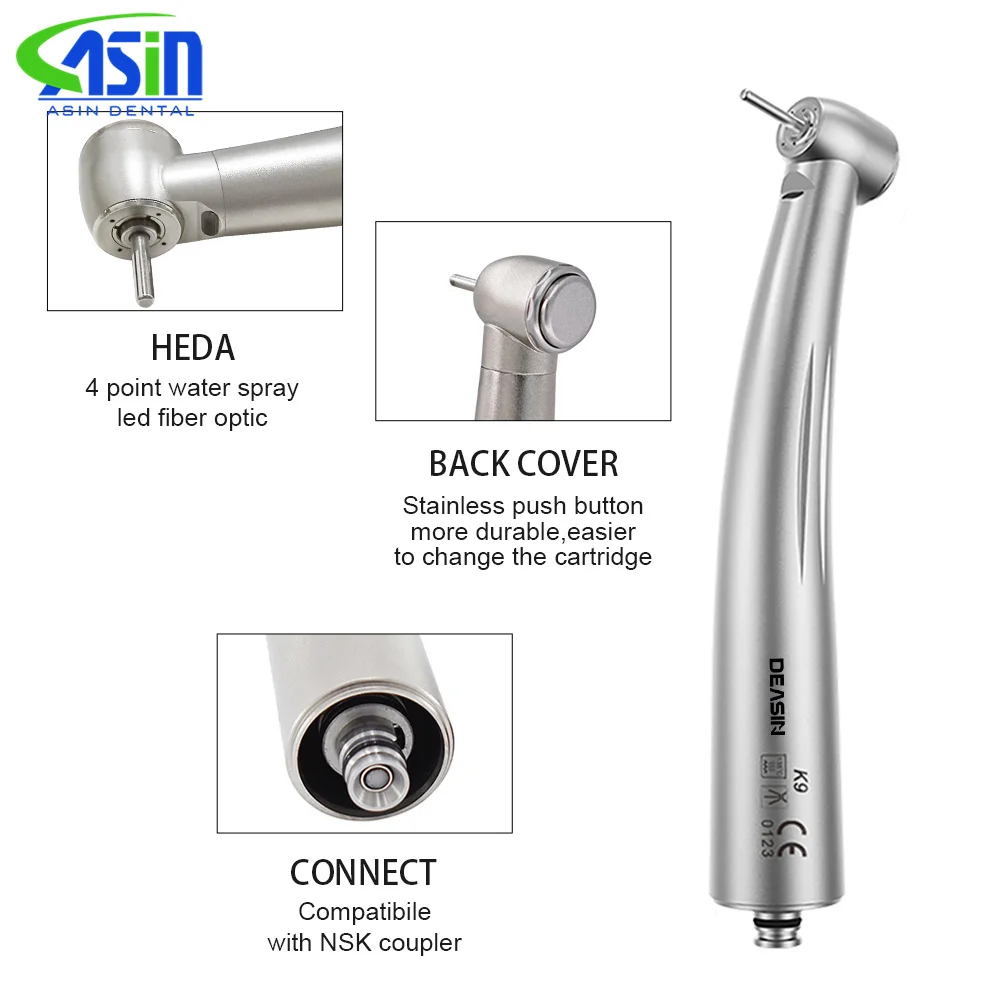 Turbina dental de alta velocidad con punta de rotor y acoplamiento tipo N, cuerpo de acero inoxidable para blanqueamiento dental