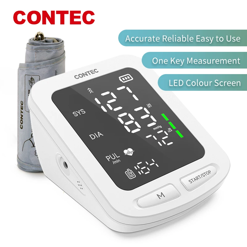 CONTEC-Monitor de presión arterial Digital automático portátil, seguimiento de presión arterial, esfigmomanómetro Leval, pantalla LED grande 08C/08E