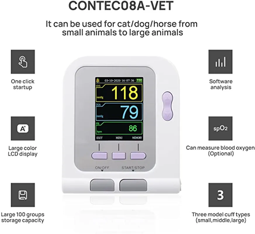 CONTEC-esfigmomanómetro electrónico veterinario, Monitor automático de presión arterial, tonómetro con descarga, Software de PC, CONTEC08A-VET