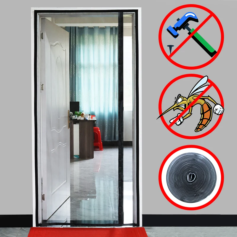 DTGJ-mosquitera con pantalla de puerta magnética abierta lateral, cortina de tamaño personalizado, malla Invisible antimosquitos para interiores de verano